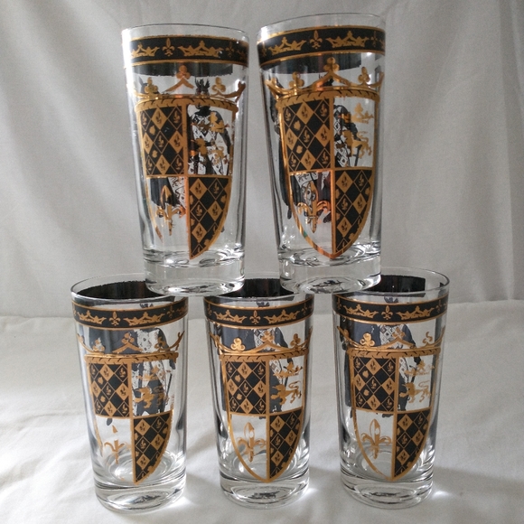 MCM Black Gold Highball Glasses Set of 5 Coat of A